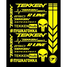Стікерпак комплект наклейок ПУШКАГОНКА для мото TEKKEN YELLOW Стікерпак комплект наклейок ПУШКАГОНКА для мото TEKKEN YELLOW